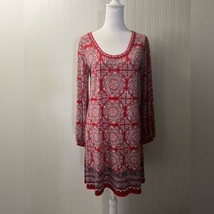 Max Studio Red and White Long Sleeve Dress